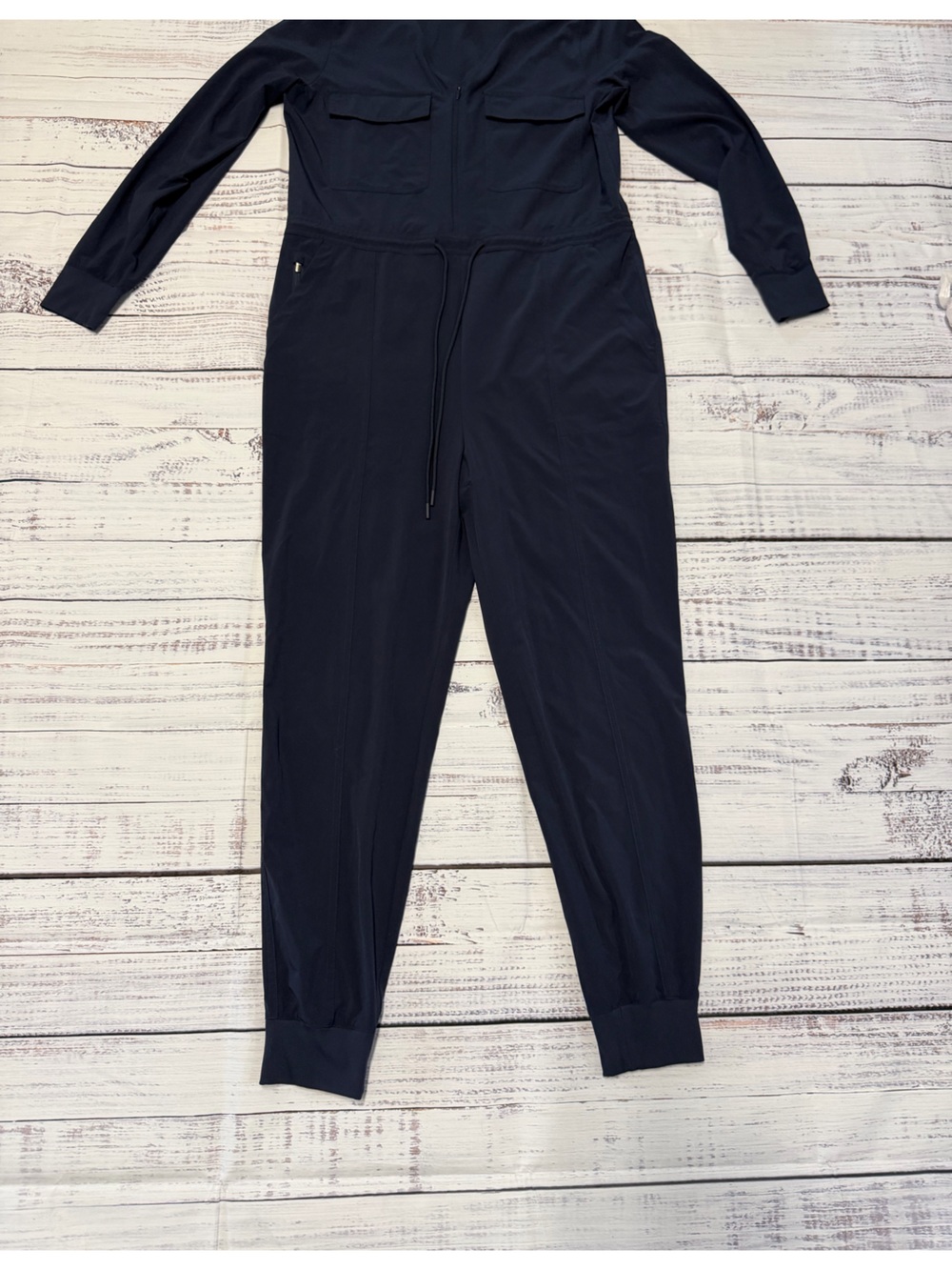 Athleta Navy Utility Jumpsuit S Long Sleeve Drawstring Cargo One Piece